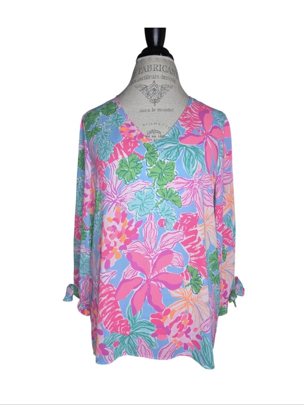 Lilly Pulitzer Pamela Multi Tigers Lair V Neck Vibrant Top Size M
